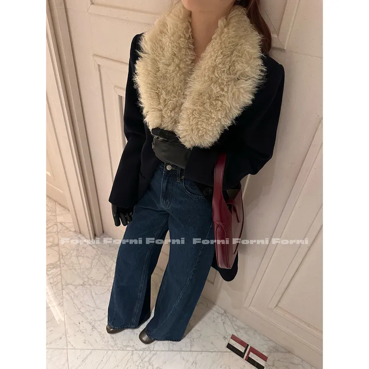 FORNI 蓝牛王 美式复古长绒棉水洗直筒牛仔裤