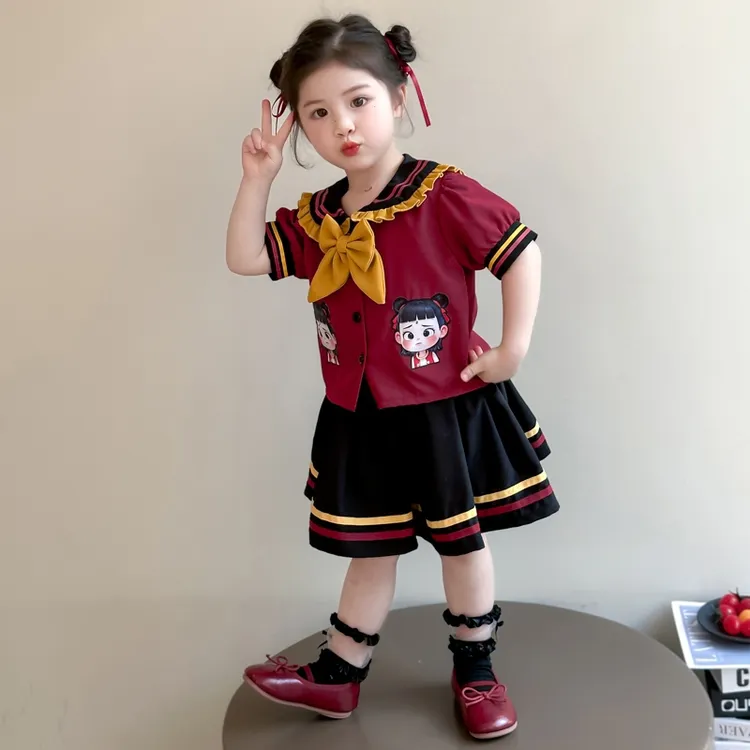 女童短袖套装2025新款儿童夏装哪吒表演服女宝宝夏季时髦两件套潮