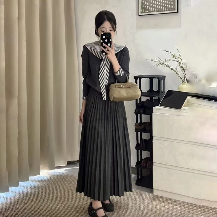 【高品质羊毛百褶裙】小个子中长款半身裙A字裙百搭裙子