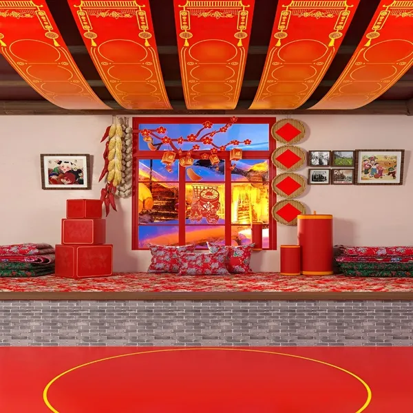 直播背景布抖音农家年货节直播间带货东北地方特产土炕场景壁布墙