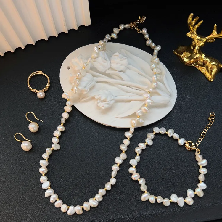 铜合金仿珍珠项链 哈尼西牧时尚高端四件套#0009036