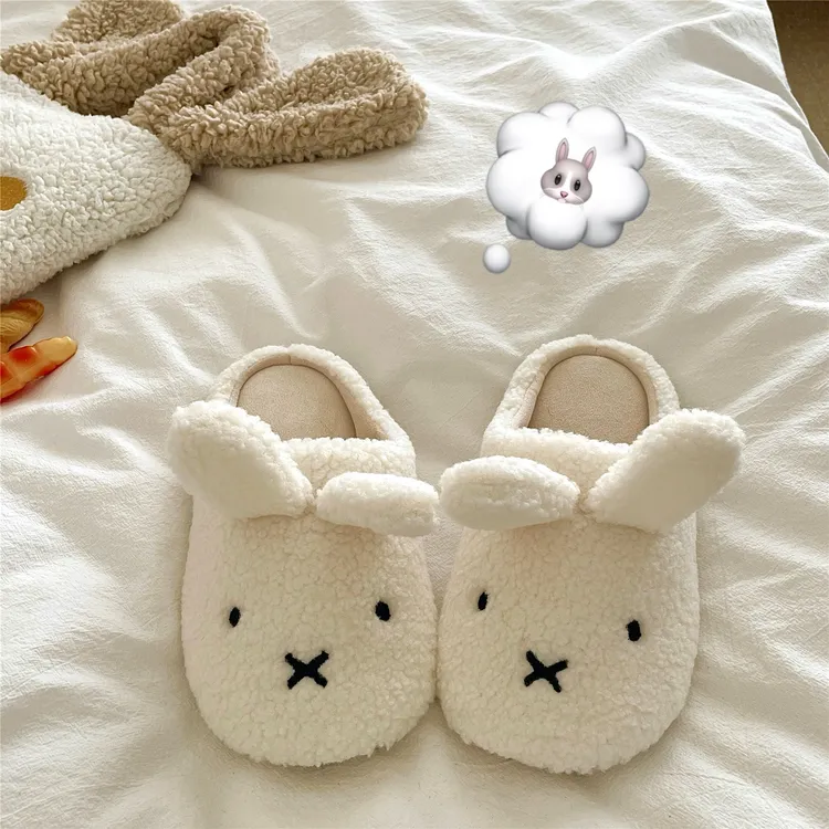 可爱米菲兔ins加绒棉拖鞋女秋冬季外穿防滑厚底居家保暖毛毛拖鞋