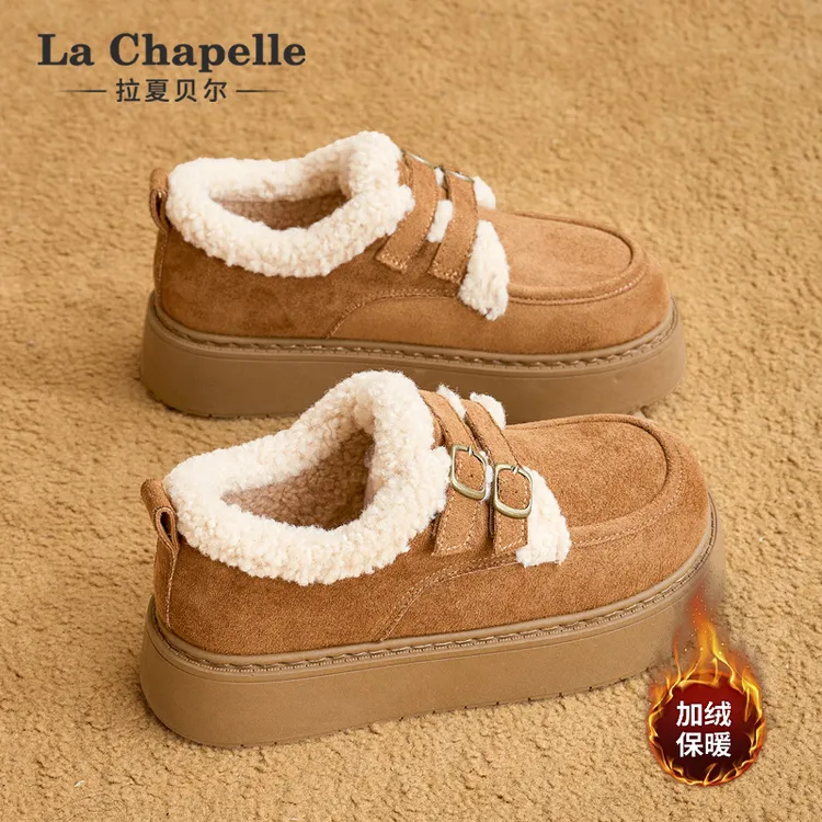 拉夏贝尔勃肯鞋女2025秋冬季新款加绒保暖防滑舒适韩版百搭毛毛鞋