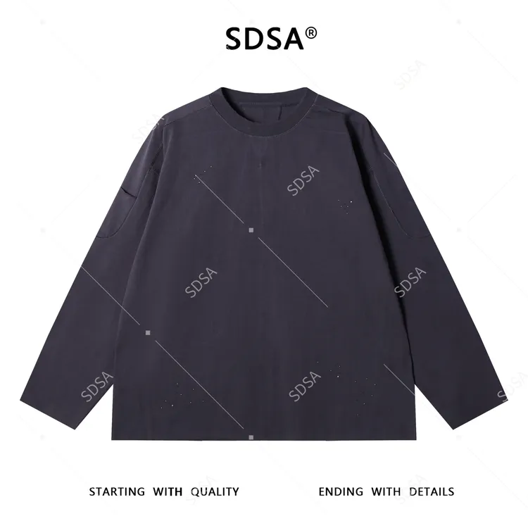 SDSA男士秋冬新款痞帅男装潮牌纯色金属装饰圆领卫衣拼接设计时尚