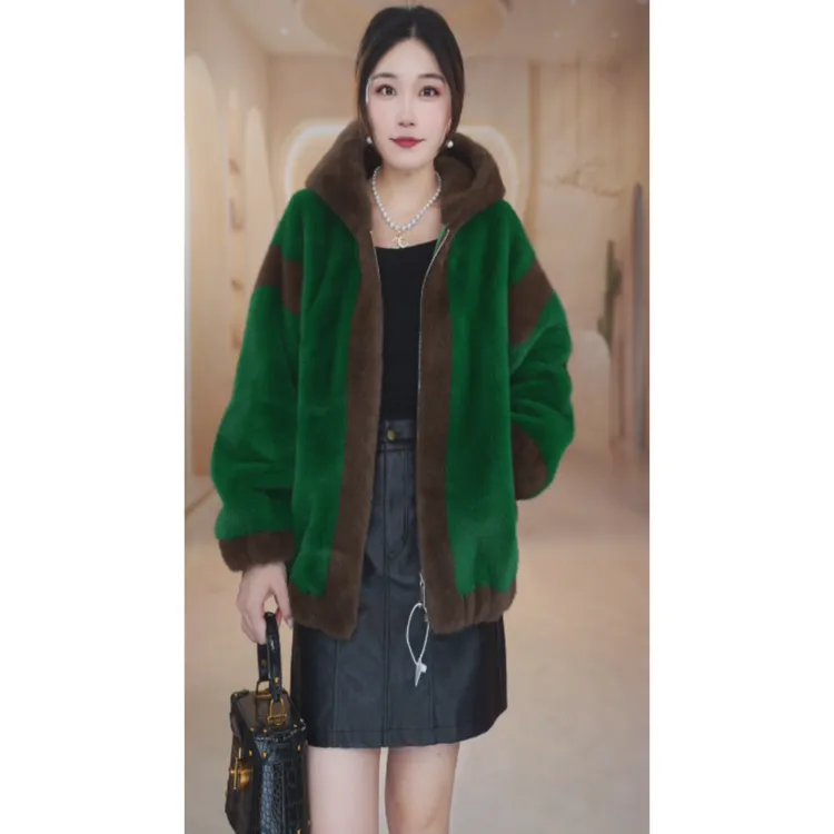 EN9989-新中长款雪兰貂连帽款高端外套女秋冬款 -婷婷
