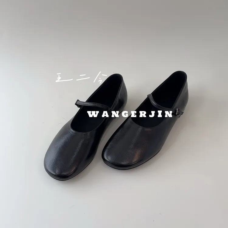 王二今/羊皮/2CM/平底圆头一字带玛丽珍气质休闲简约芭蕾舞单鞋女