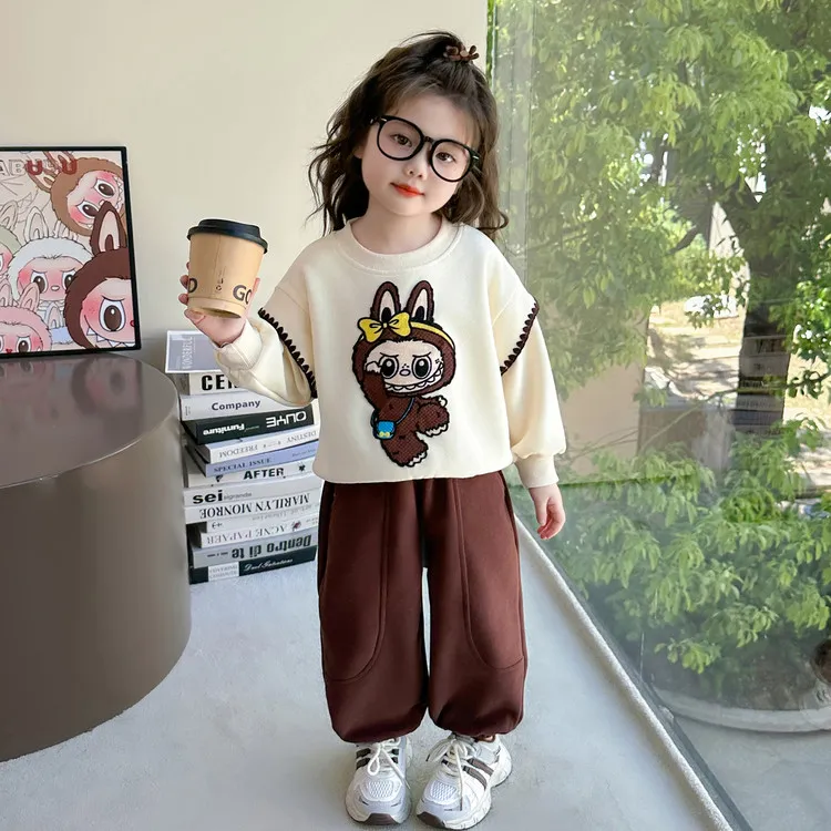 拉布布女童衣服两件套秋季长袖卫衣套装2025新款女孩卡通风春秋装