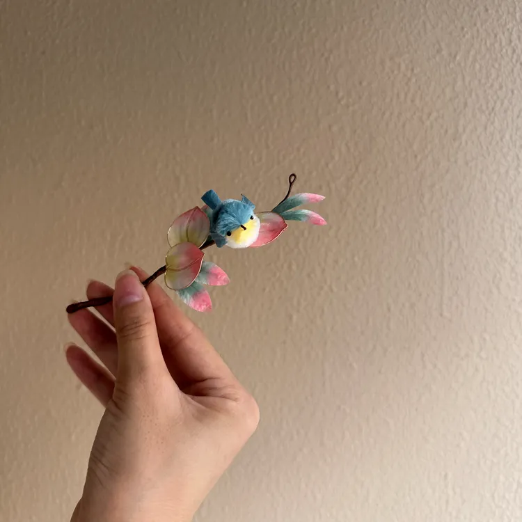 可爱掐丝桃子小肥啾绒花发簪  