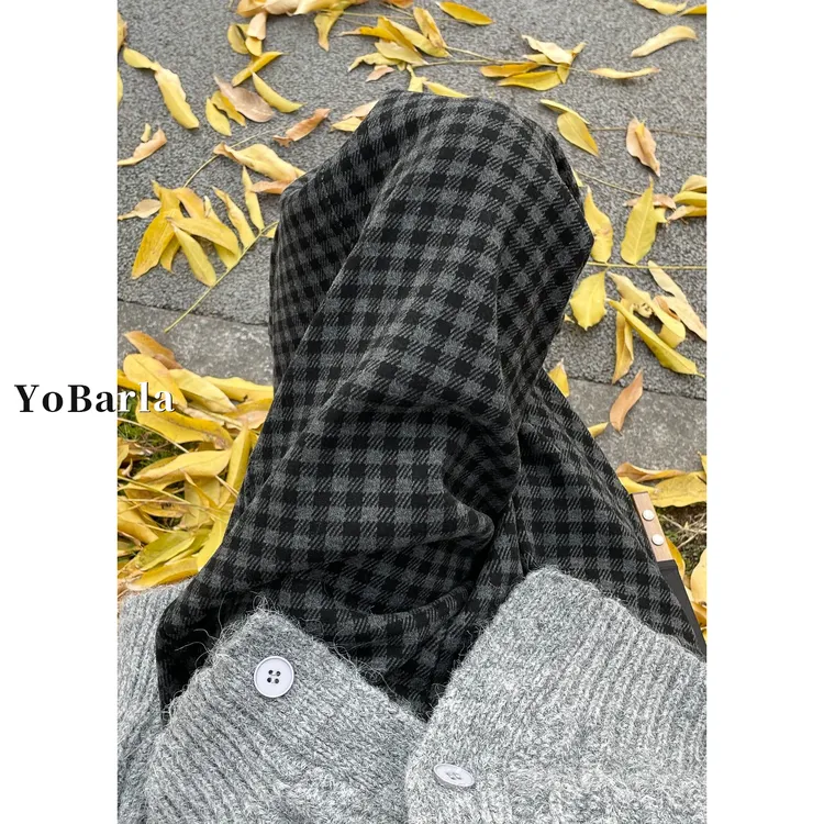 黑灰色格子休闲裤女秋冬加绒胖mm大码显瘦宽松慵懒垂感直筒阔腿裤