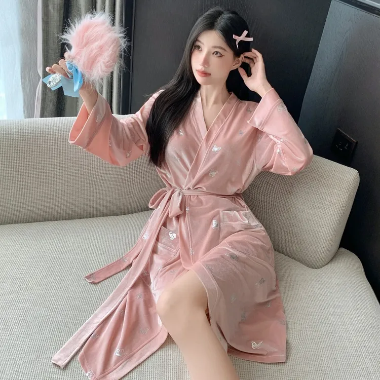 纯欲风金丝绒睡袍女爆款2025新款春秋季长袖晨袍浴袍网红高档睡衣