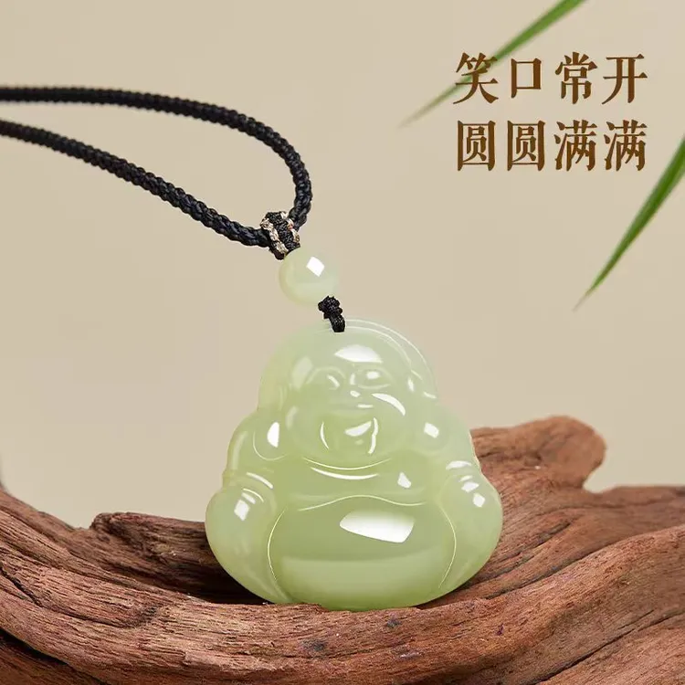 和田玉青白玉弥勒佛吊坠浅晴水色佛公挂坠女款简约百搭双面雕刻