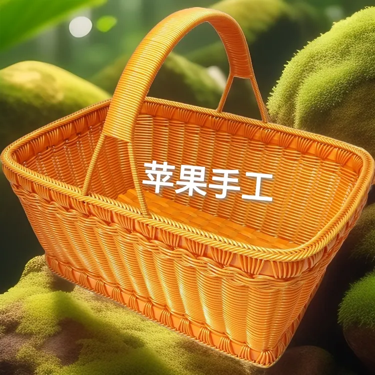 金黄色手工编织长方形手提篮纯色设计