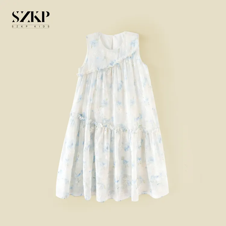 SZKP薄款网纱双层拼接无袖长裙女童夏季新款儿童连衣裙XXQX551365