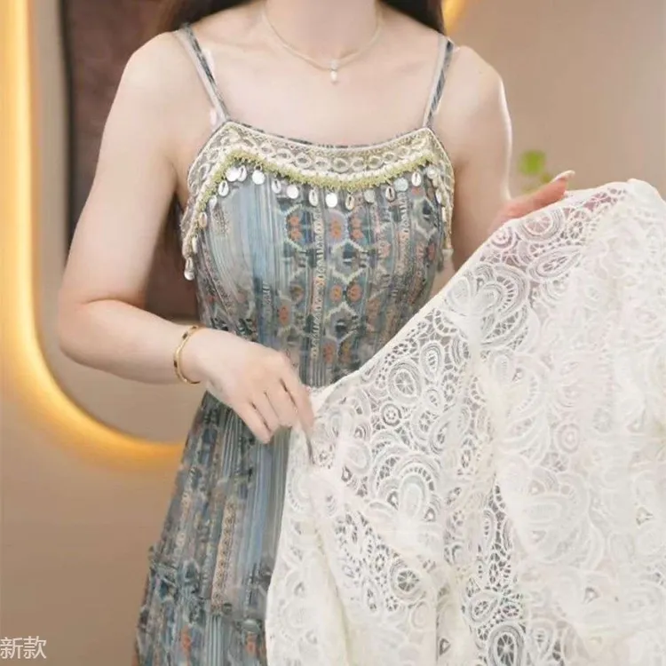 高端洋气两件套女2025夏季新款新中式显瘦遮肉时尚吊带连衣裙套装