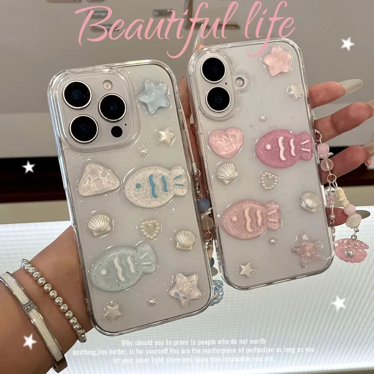 高级滴胶可爱海洋小鱼适用iPhone17/16手机壳苹果15可爱13/12创意