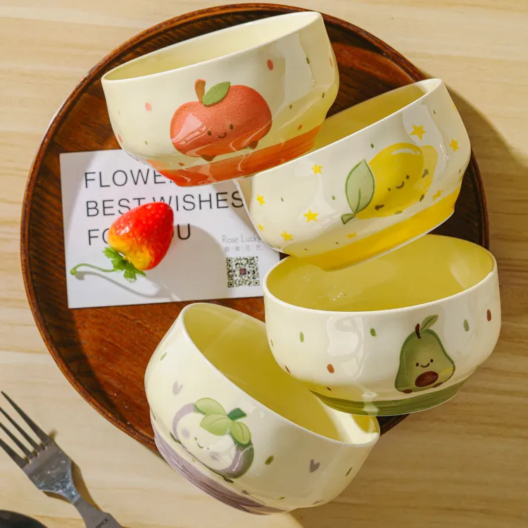 水果卡通餐具饭碗家用釉下彩少女陶瓷甜品ins高颜值好看可爱碗yw