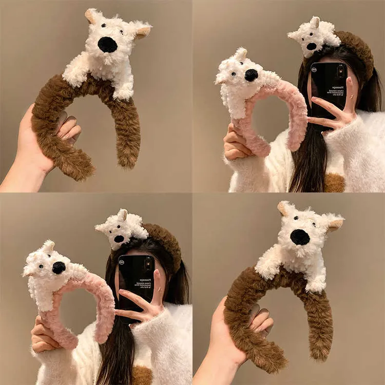 卡通毛绒小狗发卡发箍女2025新款高颅顶洗脸敷面膜头箍甜美发饰潮
