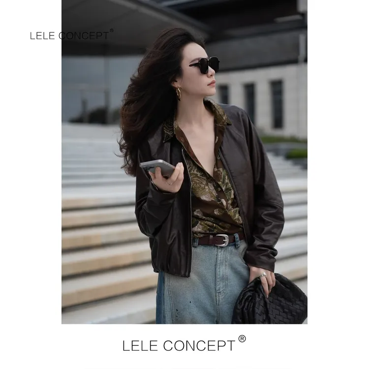 LELE CONCEPT | 【琥珀流光】罗Y威款气球夹克V领皮衣FP25C0079W