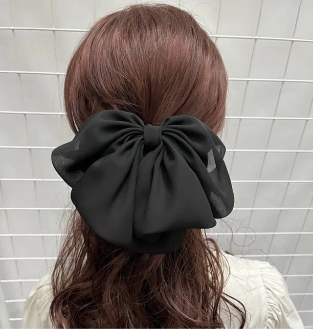 弹簧夹垂坠雪纺纱日韩少女风发夹网红夹子发饰红色百搭