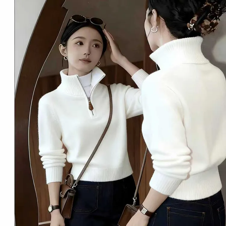 1119 高级感半拉链高领针织女秋冬新款时尚软糯毛衣上衣长袖网红