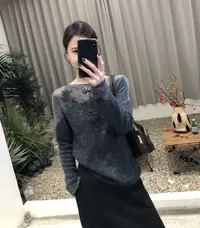 花语浅叙 羊驼毛透纱织镂空刺绣领2025新款针织衫女软糯气质毛衣