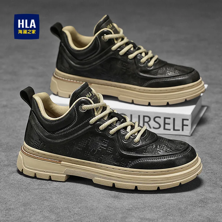 HLA/海澜之家男鞋秋季新款休闲百搭厚底工装鞋中帮防滑男士休闲鞋