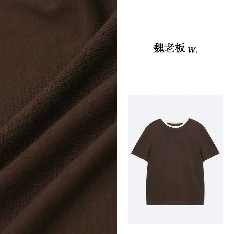 W.Diva【暮色】春季撞色小众设计感休闲短袖假两件针织衫2ZDM40630