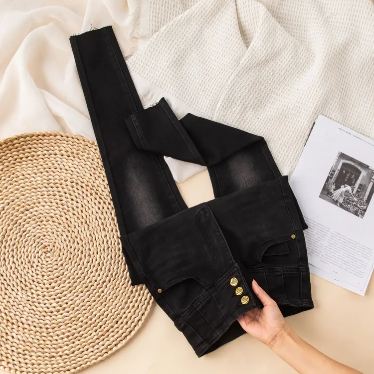 巨显瘦黑灰色高腰铅笔牛仔裤女秋冬新款显瘦紧身毛边弹力小脚裤潮