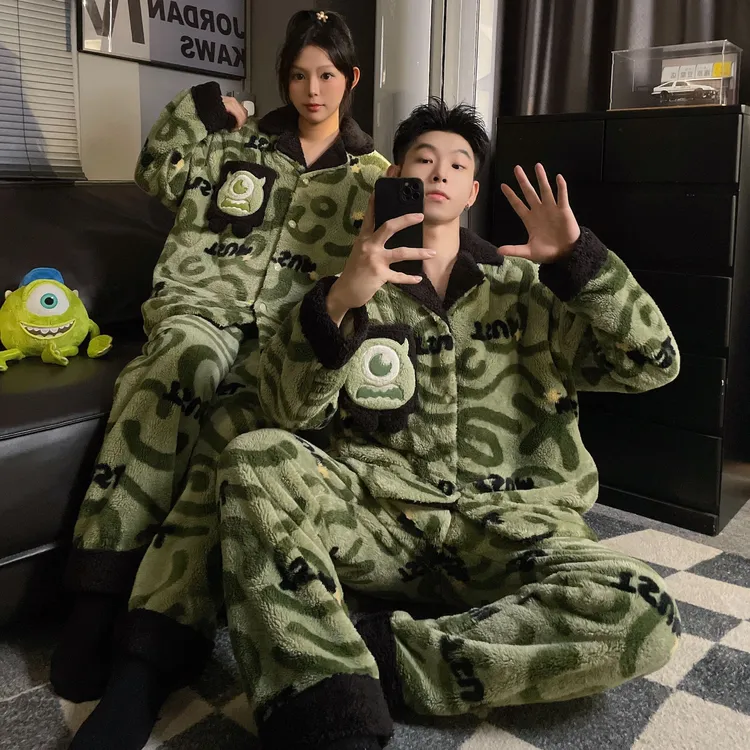 情侣睡衣女秋冬季珊瑚绒保暖2025新款加绒加厚男士冬天家居服套装