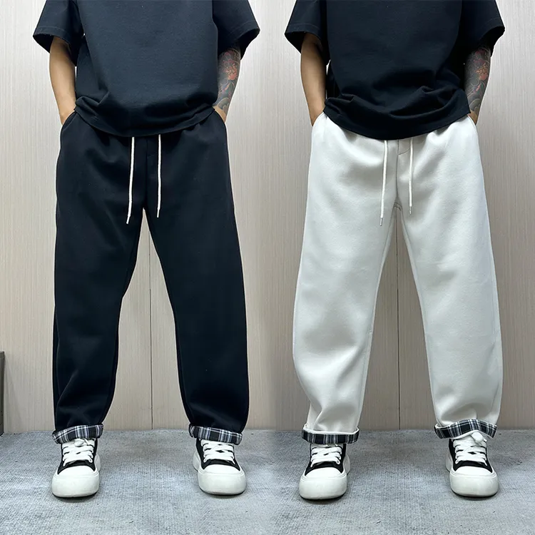 昊Studio冬季男士加厚百搭时尚百搭直筒拼接简约裤潮流纯色休闲裤