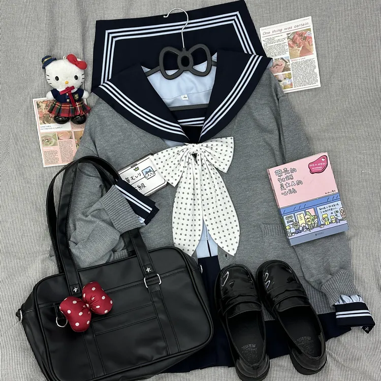 熊补补JK针织开衫秋冬制服套装原创日系水手服校供樱花妹毛衣外套