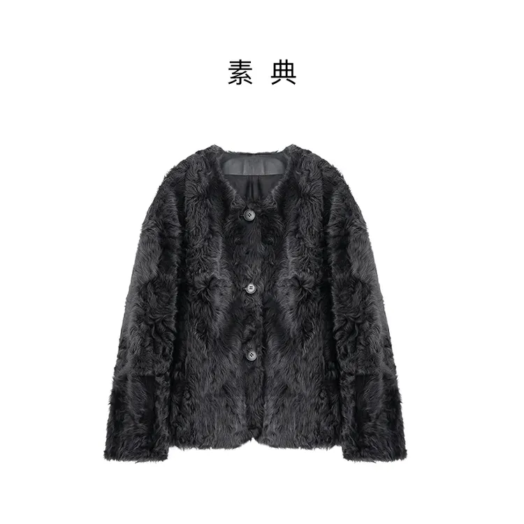 素典【矜贵湖羊】真皮草湖羊皮毛一体长袖圆领显瘦贵气6037