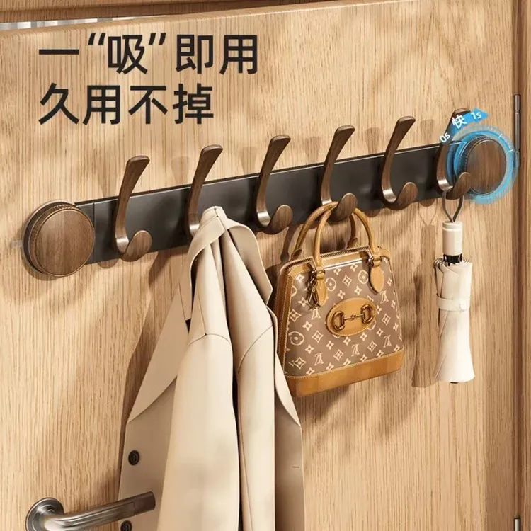 胡桃木吸盘门后挂钩免打孔强力粘胶壁挂架衣服钩子帽子收纳置物架