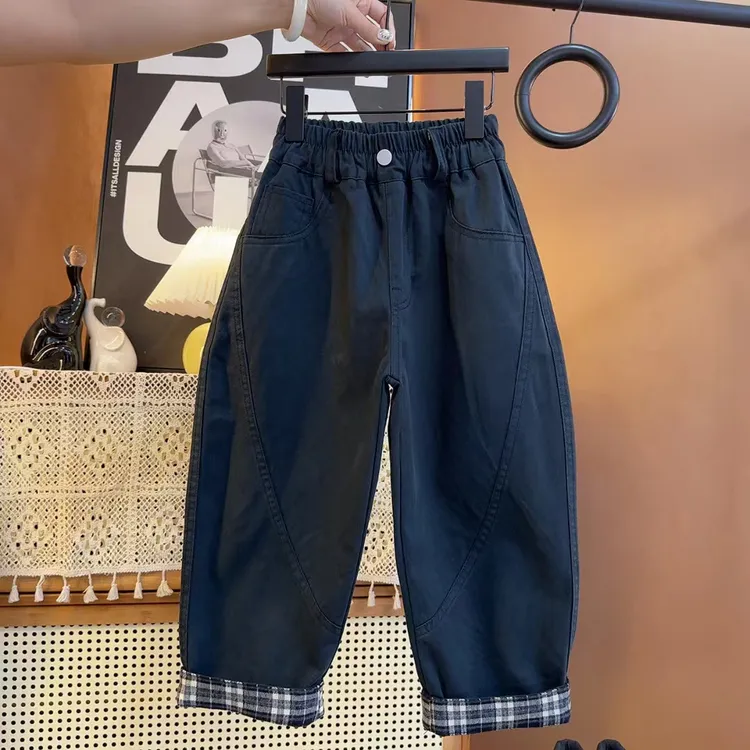 纯棉2025新款洋气简约童裤洋气长裤百搭休闲弯刀工装裤9579