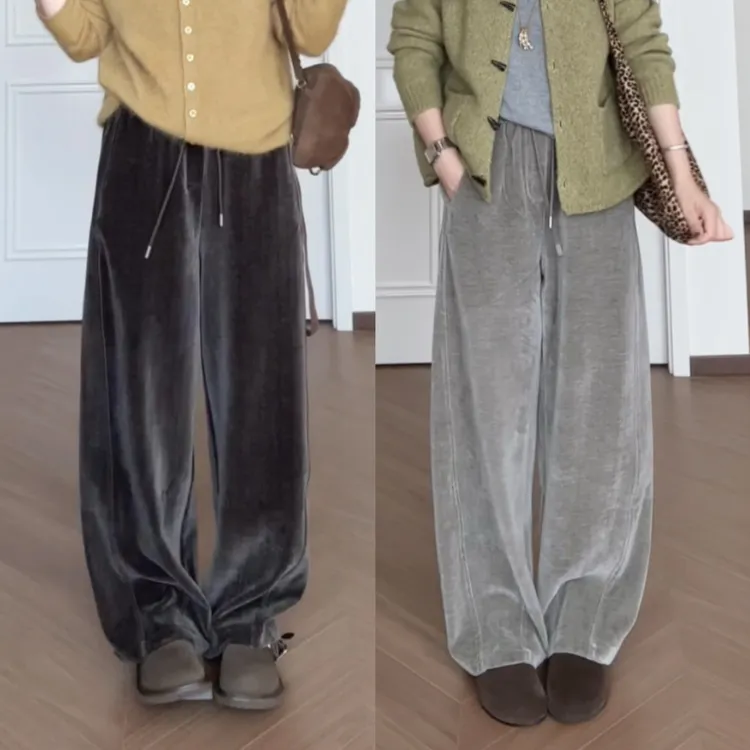 【秋桉之森】绒感镰刀裤小众洋气时尚百搭宽松显瘦休闲裤子女