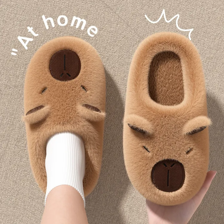 翔普卡皮巴拉棉拖鞋女款秋冬季2025新款加绒保暖毛绒家居防滑棉鞋