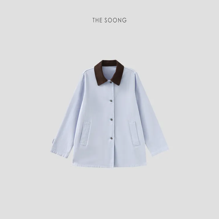 THESOONG|"定染你的“蓝调时刻”纯棉酵磨洗水灯芯绒中长款外套7506