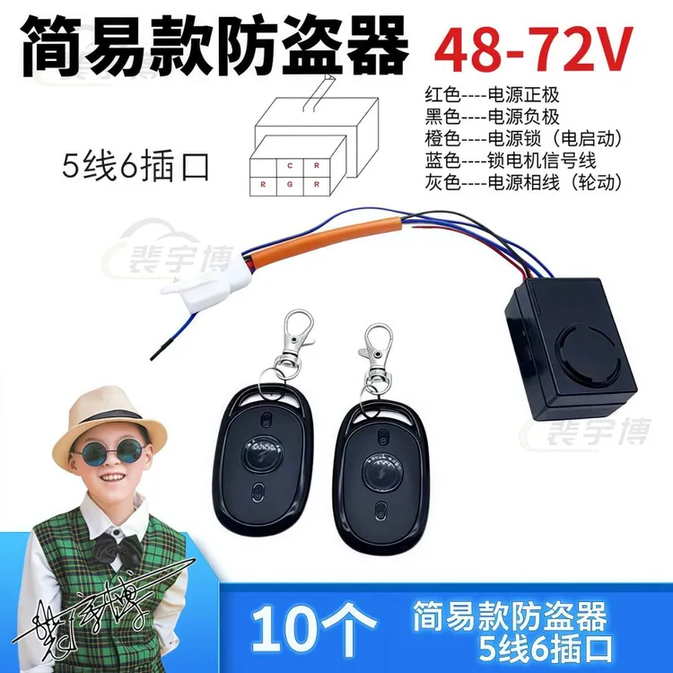 【10个】简易款防盗器 5线6插口 48-72V