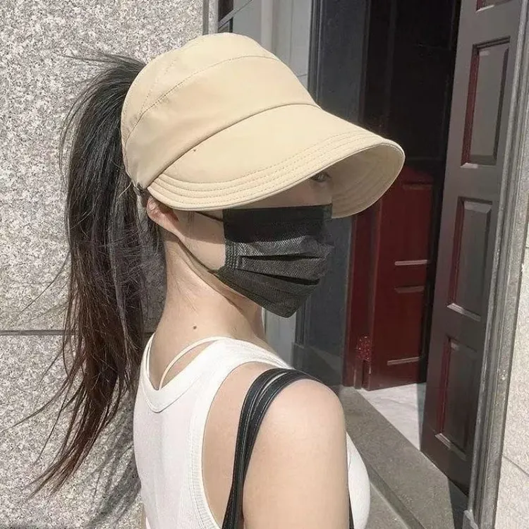 可扎高马尾遮阳帽渔夫帽防紫外线防晒空顶速干遮阳防晒帽