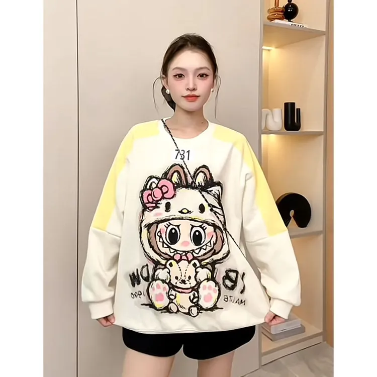 （730/731）y2025新款秋冬卡通印花卫衣女长袖t恤印花宽松上衣