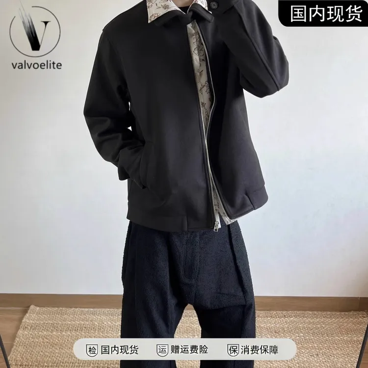 美式复古碎花拼接假两件夹克男春秋季cleanfit老钱风宽松翻领外套