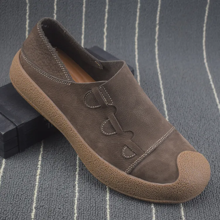 EAEOVNI薄皮鞋包头覆古单层皮鞋休闲男士百搭时尚软底懒人拖鞋男