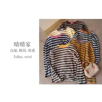 晴晴家-【莫欺花烟】秋季韩系百搭休闲撞色条纹圆领袖长卫衣5601