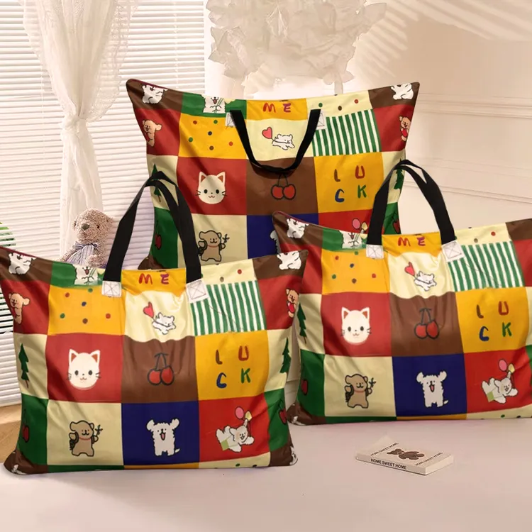 多巴胺拼图印花大尺寸收纳包大容量束口手提被子旅行搬家收纳袋子