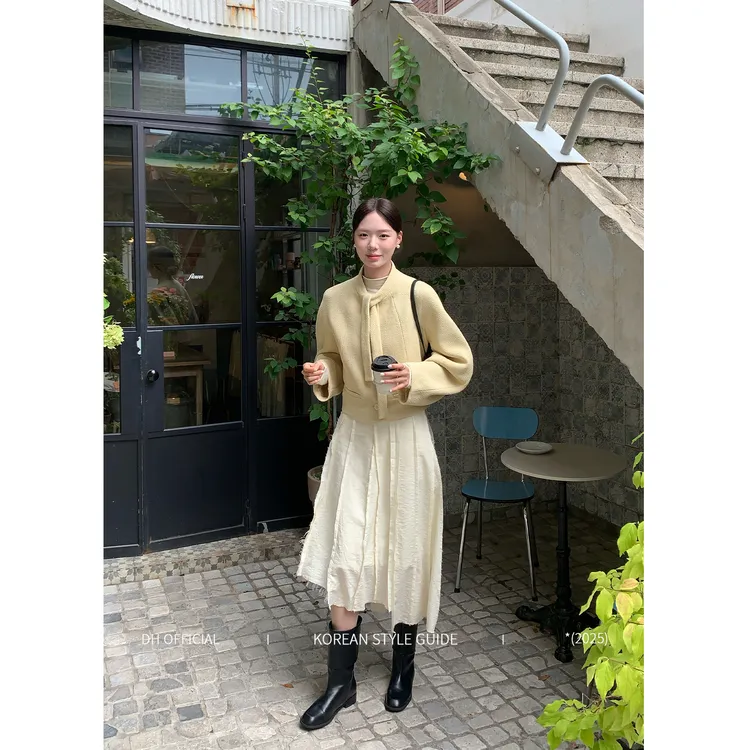 DH OFFICIAL大花【丹麦邂逅 coat】甜美秋冬飘带肌理小香面料短外套