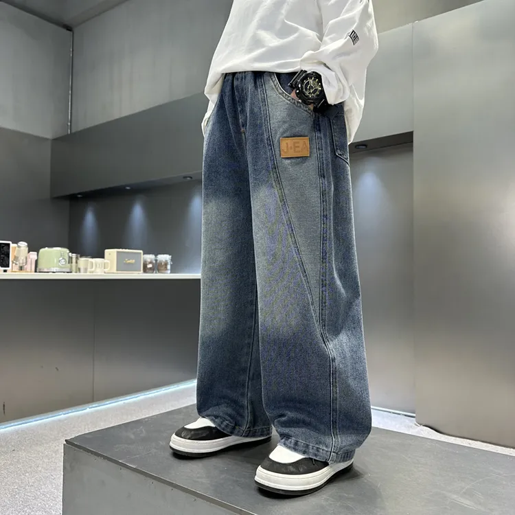 儿童牛仔裤春秋新款学生版男童阔腿裤中大童洋气韩版宽松直筒裤