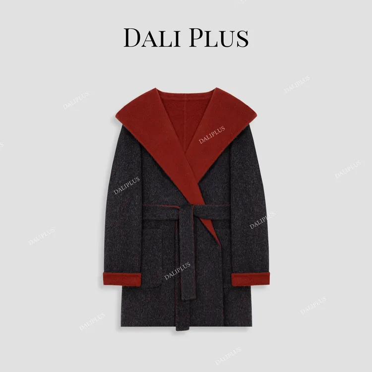 DALI PLUS【牦牛绒+桑蚕丝+绵羊毛】慵懒感连帽双面呢大衣-D4CK0151