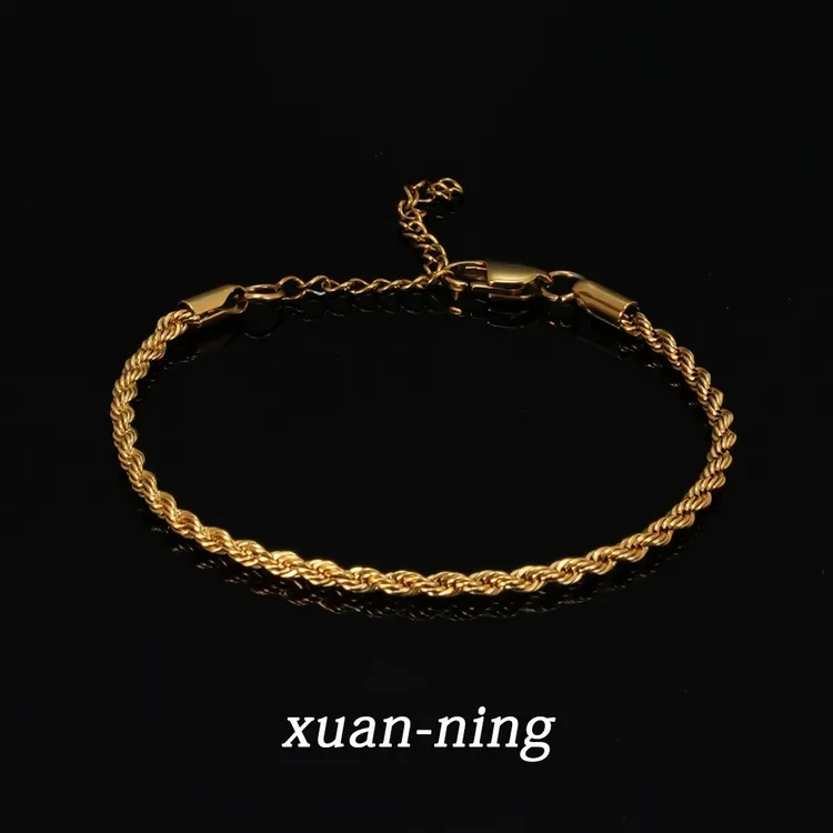 钛钢手链 小众轻奢金色编织麻花手链素款美式高级感男时尚配饰品