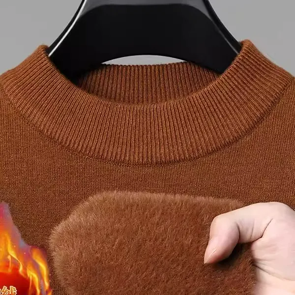 皮尔卡丹冬季男款毛衣加绒加厚一体绒保暖针织衫中年半高领打底衫