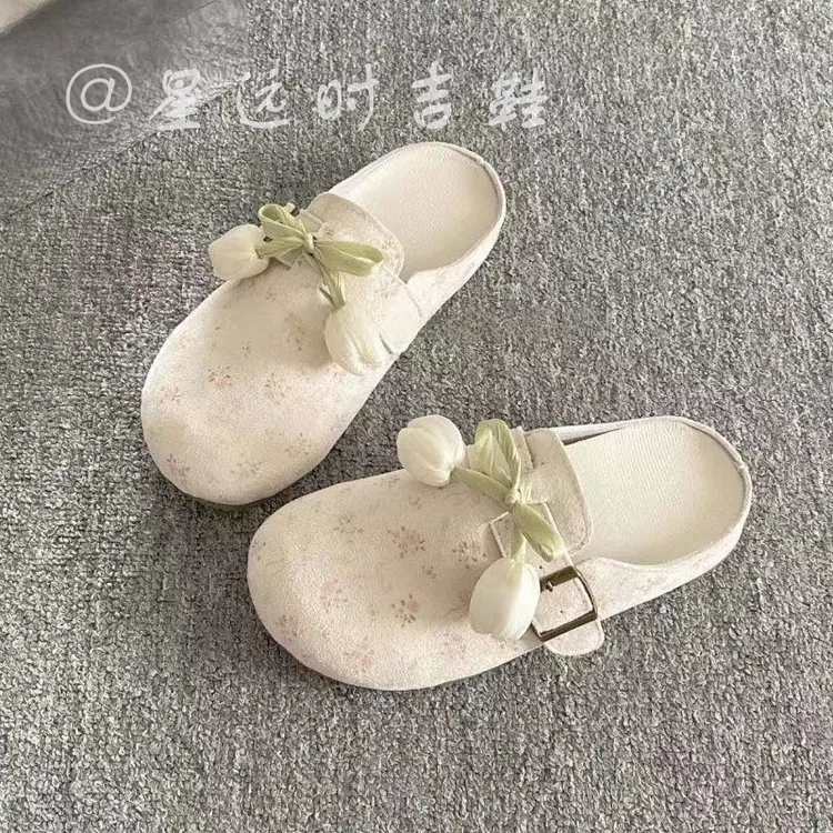 欧若风配裙子超火包头半拖女鞋外穿2025新款夏季一脚蹬勃肯鞋子